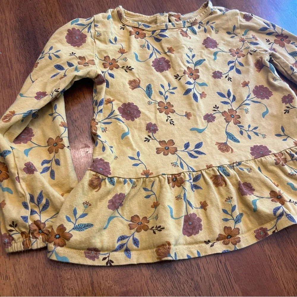 Carter’s Mustard Yellow Floral Peplum Top Long Sleeve Shirt | Girls Size 5T